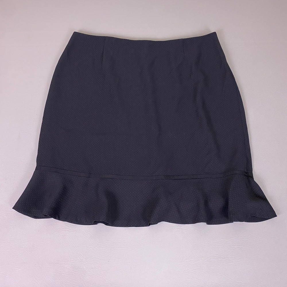 Kate Hill Trumpet Skirt Women's Plus Size 18W Black Polka Dot Ruffle Hem Office